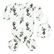TAIAOJING Baby Coming Home Outfit Knotted Sleep Gown Sleepwear Baby Knot Floral Long Sleeve Sleeping Gown With Hat Set For 0-3 Months